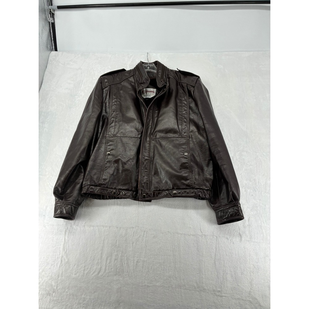 Chess King Leather Jacket Mens 46" Bomber Brown Vintage Faux Fur Lined